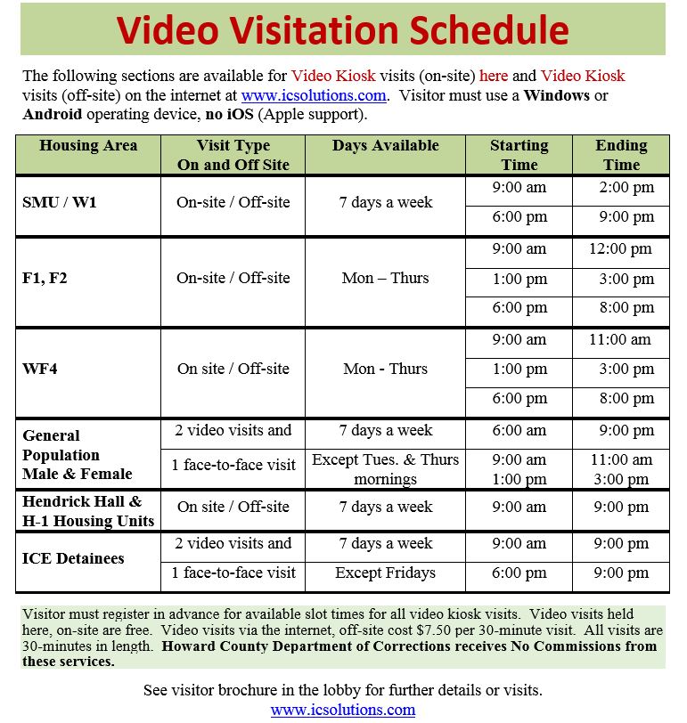 Visiting Schedule Howard County